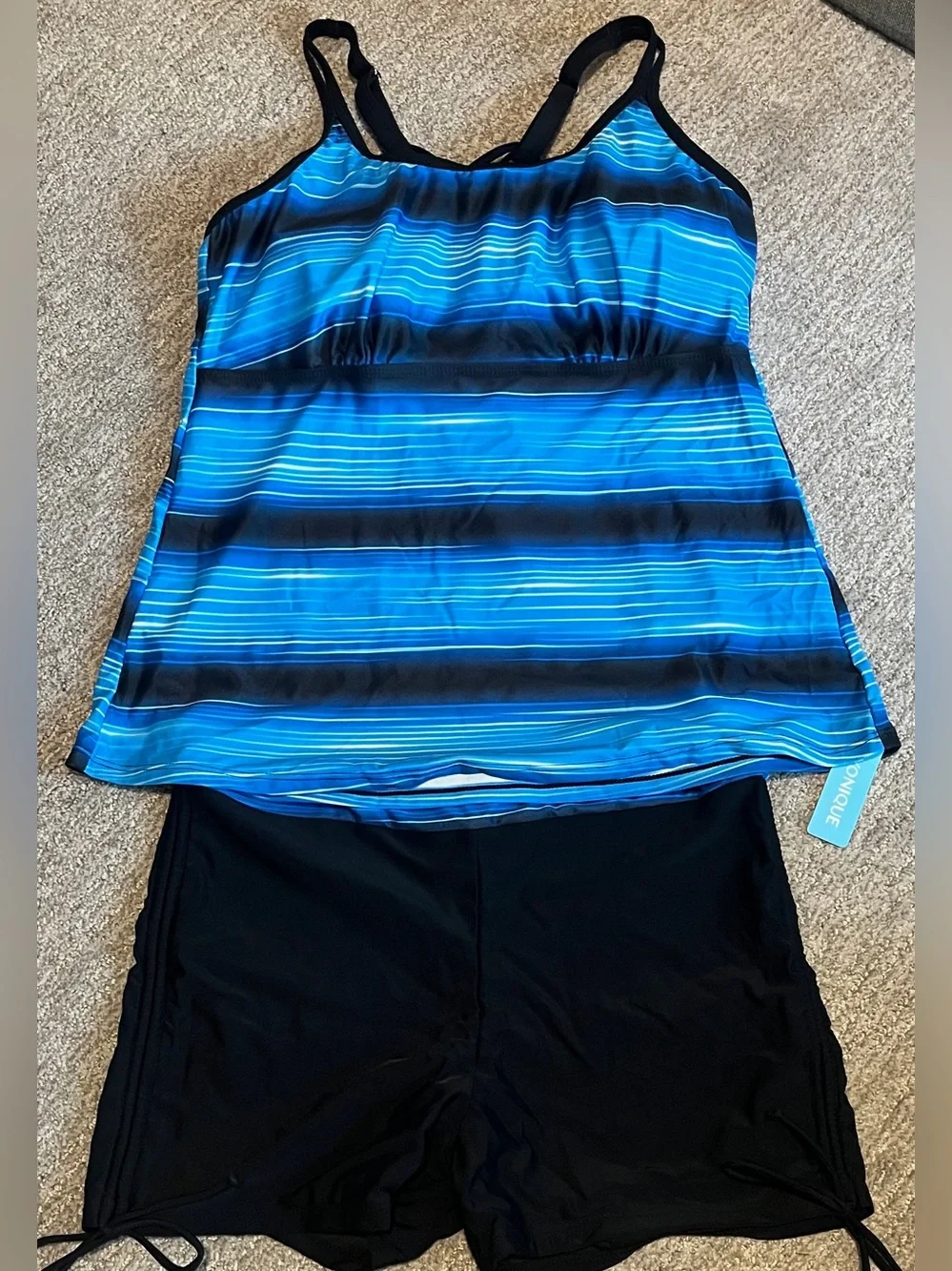 Tankini Swimsuit Athletic Two Piece Tummy Control W/Shorts Modest Tank Top XL
